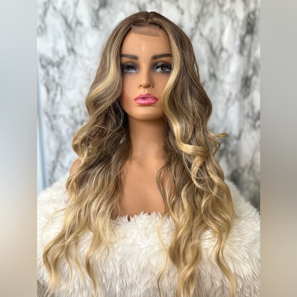 26 Inch Balayage Brown to Blonde  Closure Long Curly Wig for daily use - Picture 1 of 13
